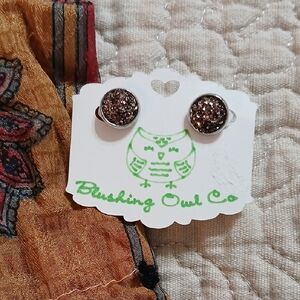 Blushing Owl Co Brown Glitter Stud Earrings